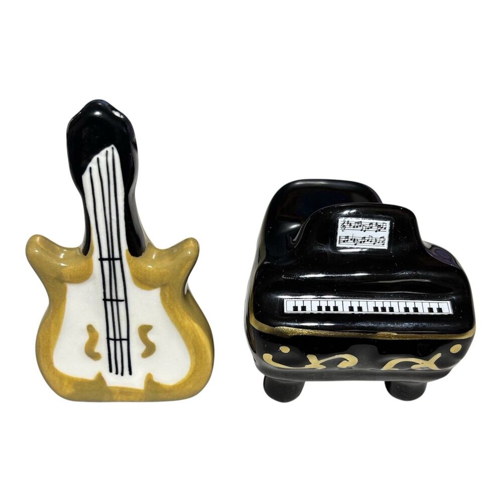 Cracker Barrel Grand Piano & Guitar 2pc Mini Salt & Pepper Shaker Set 2.5" SP002